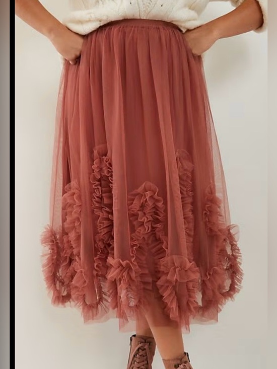 Anthropologie Dresses & Skirts - Anthropologie NWT Felicity Ruffled Tulle Midi Skirt Dusty Rose large